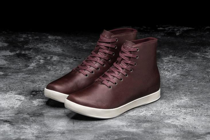 6DJZ19 Men High-Top Burgundy Leather Trainer Nobull