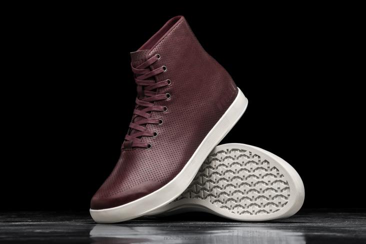 6DJZ19 Men High-Top Burgundy Leather Trainer Nobull