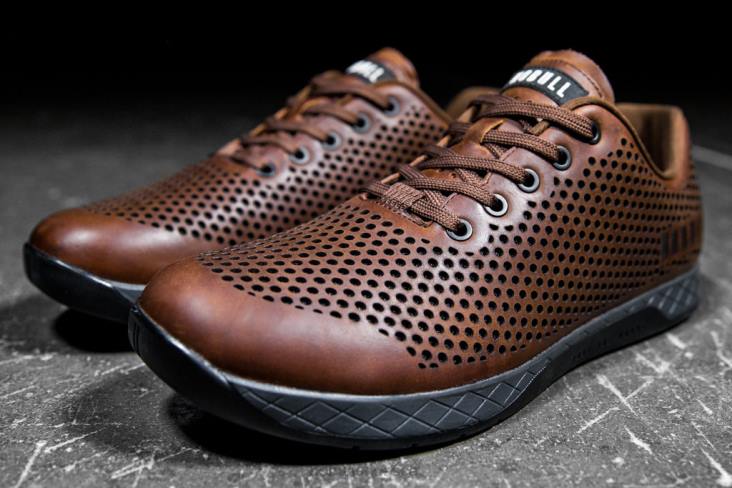 6DJZ26 Men Coffee Grey Leather Trainer Nobull