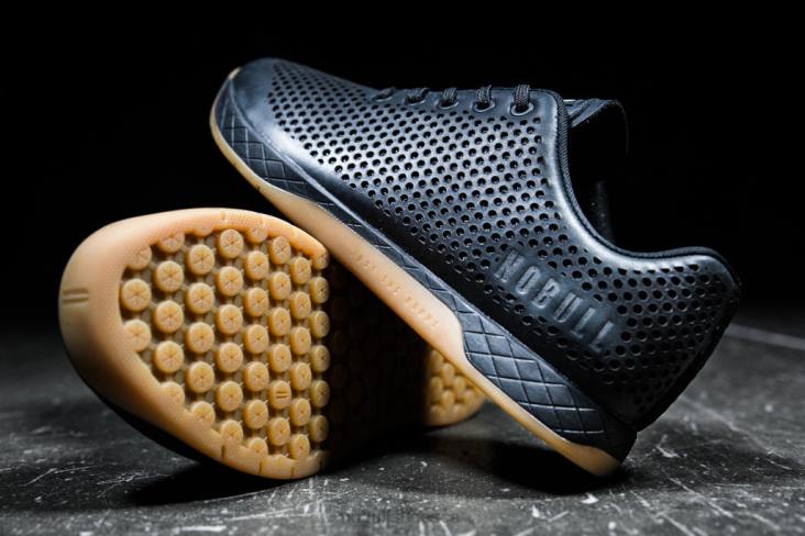 6DJZ47 Men Black Gum Leather Trainer Nobull