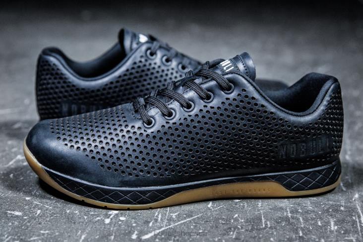 6DJZ47 Men Black Gum Leather Trainer Nobull