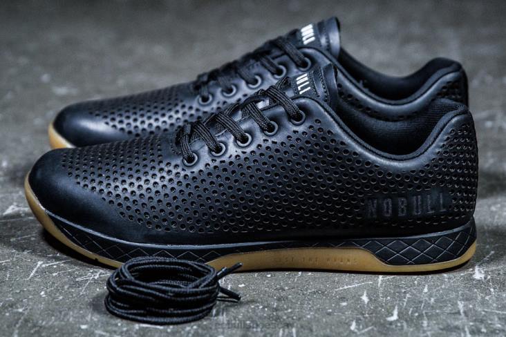 6DJZ47 Men Black Gum Leather Trainer Nobull