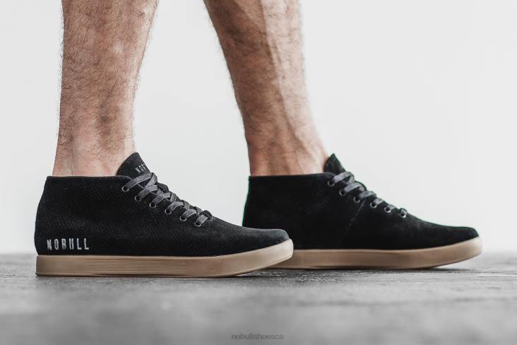 6DJZ48 Men Black Dark Gum Suede Mid Trainer Nobull