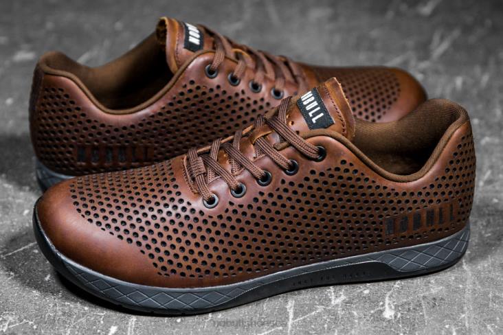 6DJZ531 Women Coffee Grey Leather Trainer Nobull