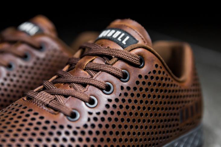 6DJZ531 Women Coffee Grey Leather Trainer Nobull