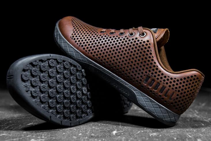 6DJZ531 Women Coffee Grey Leather Trainer Nobull