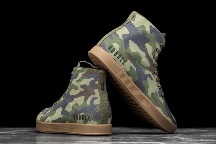 6DJZ533 Women High-Top Forest Camo Canvas Trainer Nobull