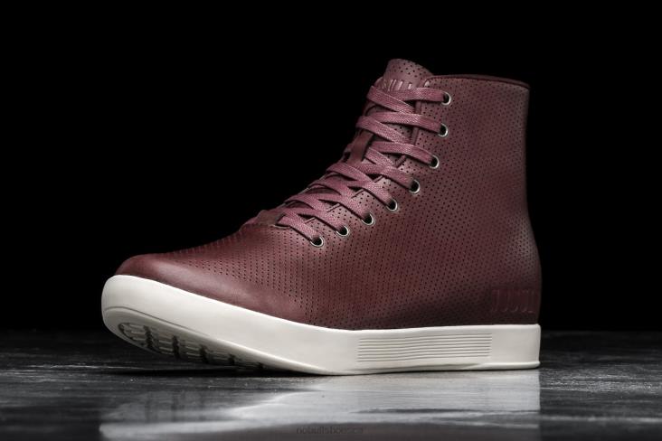 6DJZ19 Men High-Top Burgundy Leather Trainer Nobull