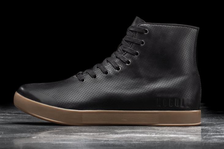 6DJZ40 Men High-Top Black Dark Gum Leather Trainer Nobull