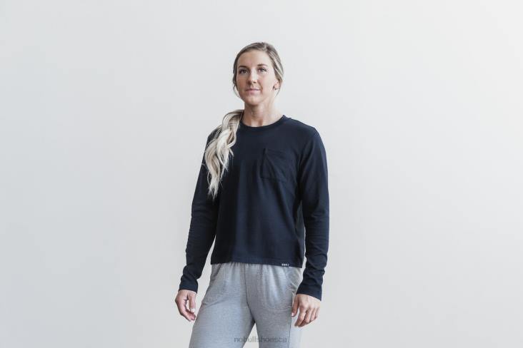 6DJZ1134 Women Heavyweight Long Sleeve Pocket Boxy Tee Nobull